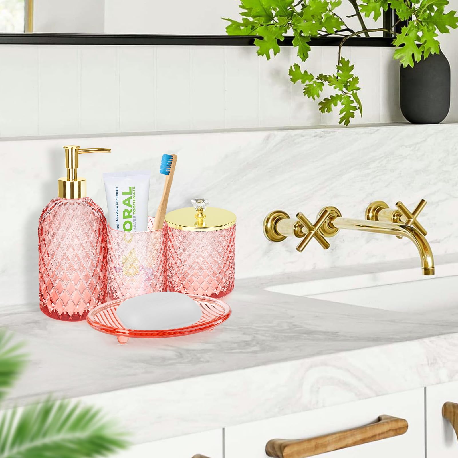 Haturi pink toothbrush holder keeps brushes upright and accessible