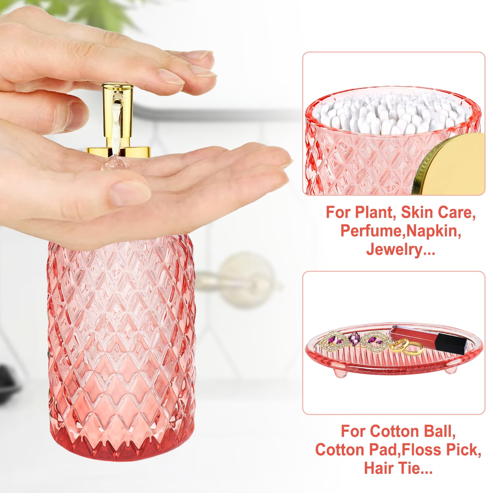 Haturi pink vanity tray organizes cosmetics and jewelry neatly