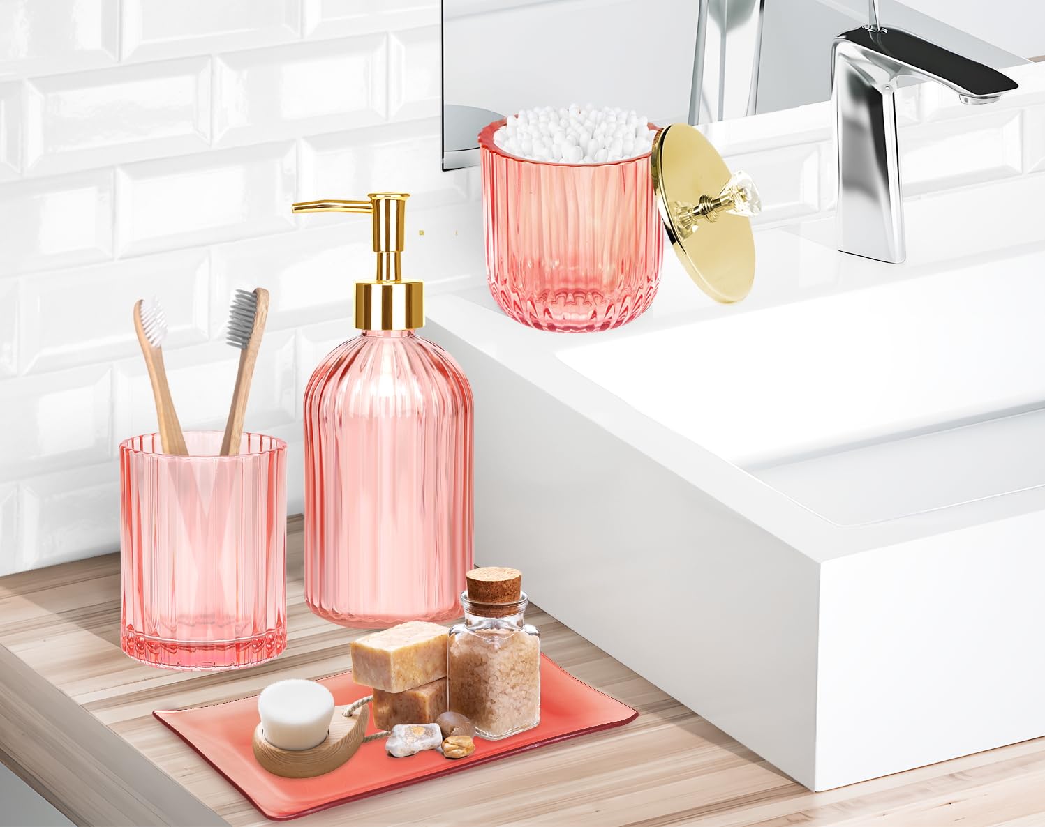 Haturi pink glass decor complements rustic to contemporary styles