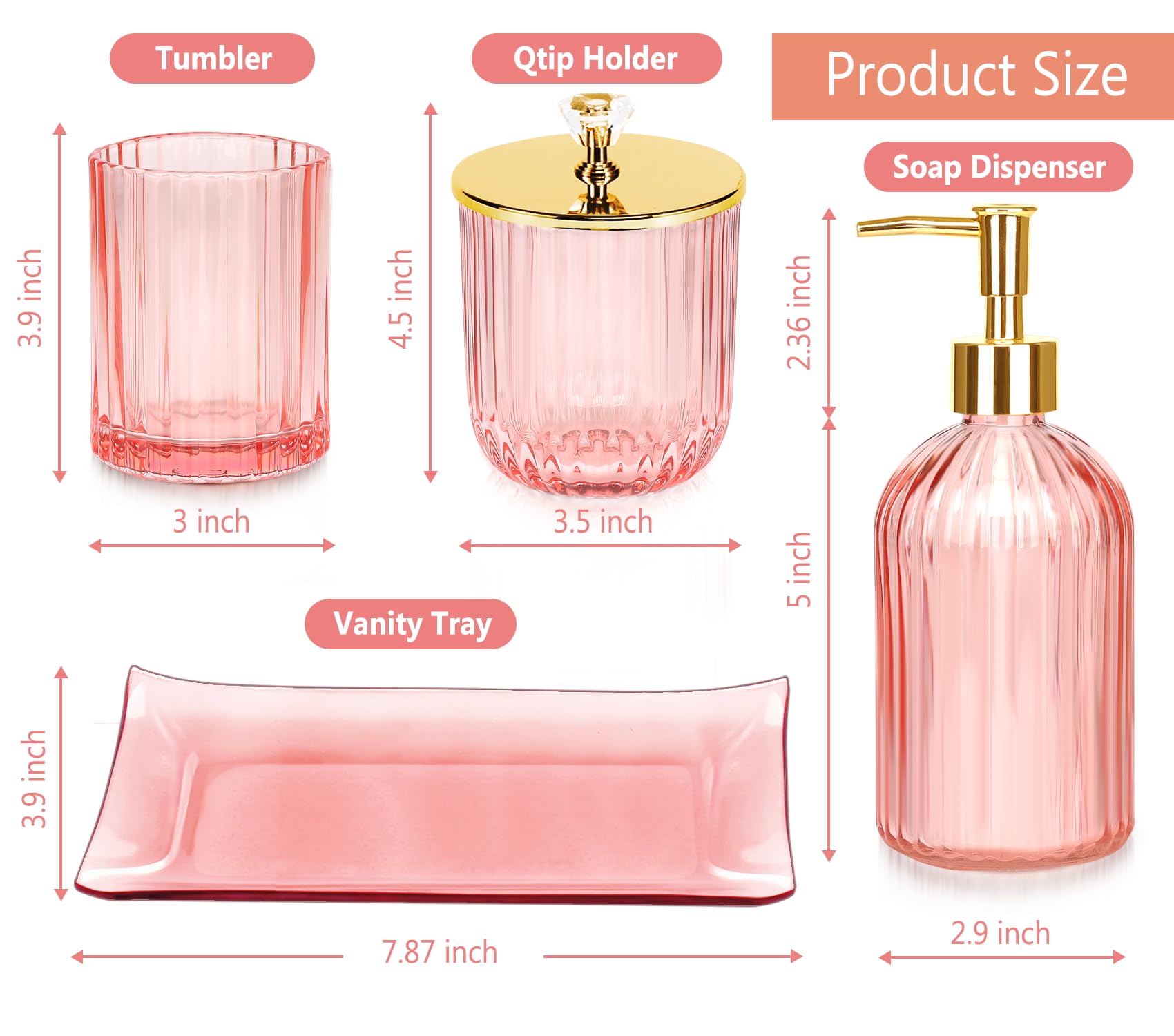 Haturi pink glass vanity tray keeps cosmetics and jewelry neatly organized
