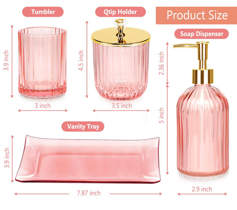 Haturi pink glass vanity tray keeps cosmetics and jewelry neatly organized