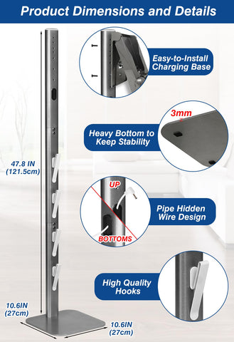 Haturi stand demonstrates four hooks for tips and attachments for quick access.