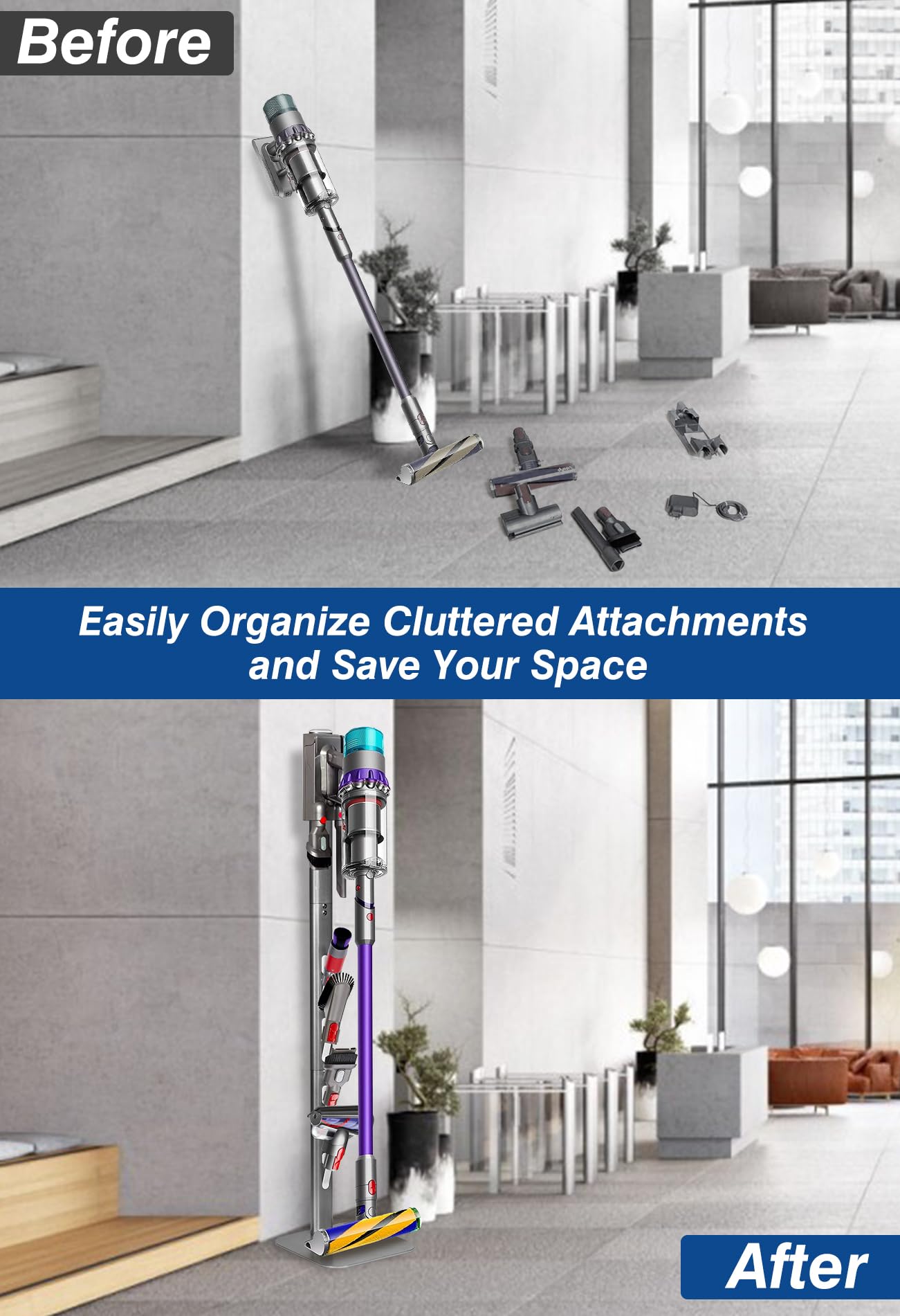 Haturi floor-standing Dyson stand ships with easy-assembly tools and instructions.