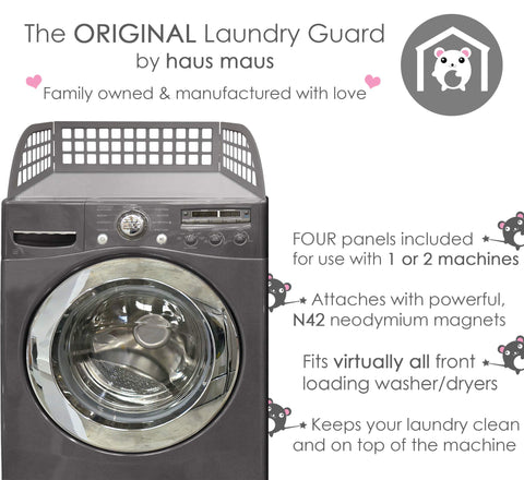 Haus Maus Laundry Guard hinged ends illustrating configurable fit around machines