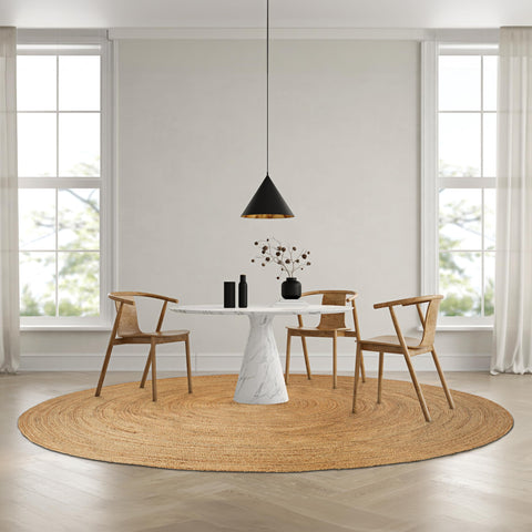 Hausattire 8ft round jute braided rug in a living room adds natural warmth.