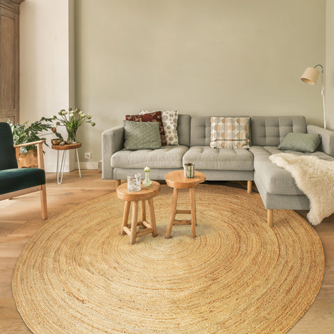 Hausattire 8ft round rug rolled for easy storage and transport.