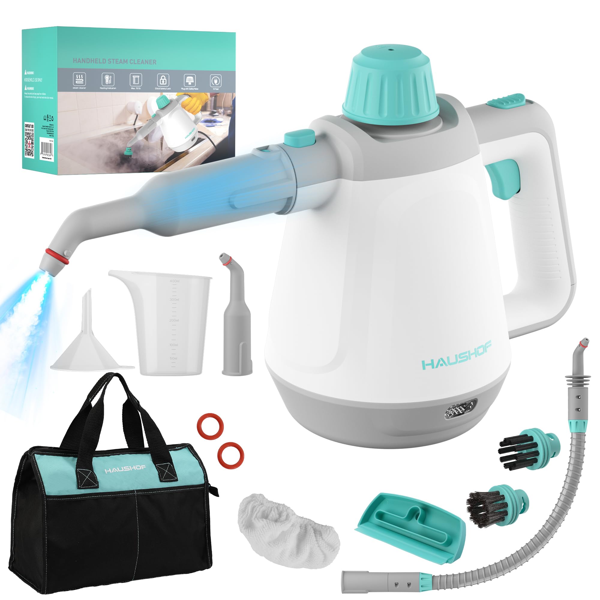 HAUSHOF handheld steam cleaner front view for easy home cleaning