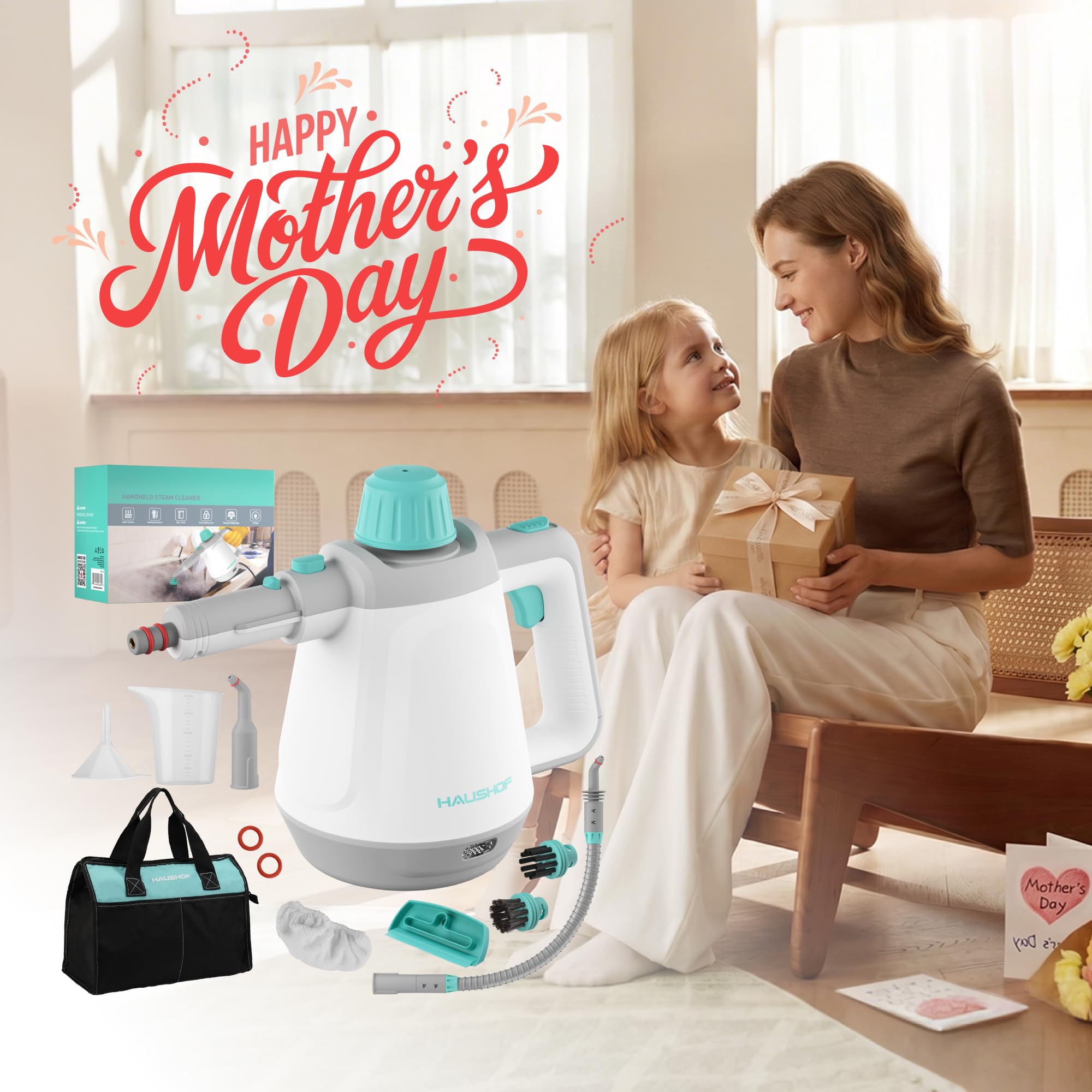 HAUSHOF steamer in action on a kitchen counter for spotless surfaces