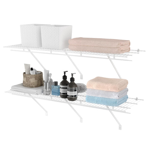 HAUSHOF wall-mounted wire shelf in white improves laundry room organization.