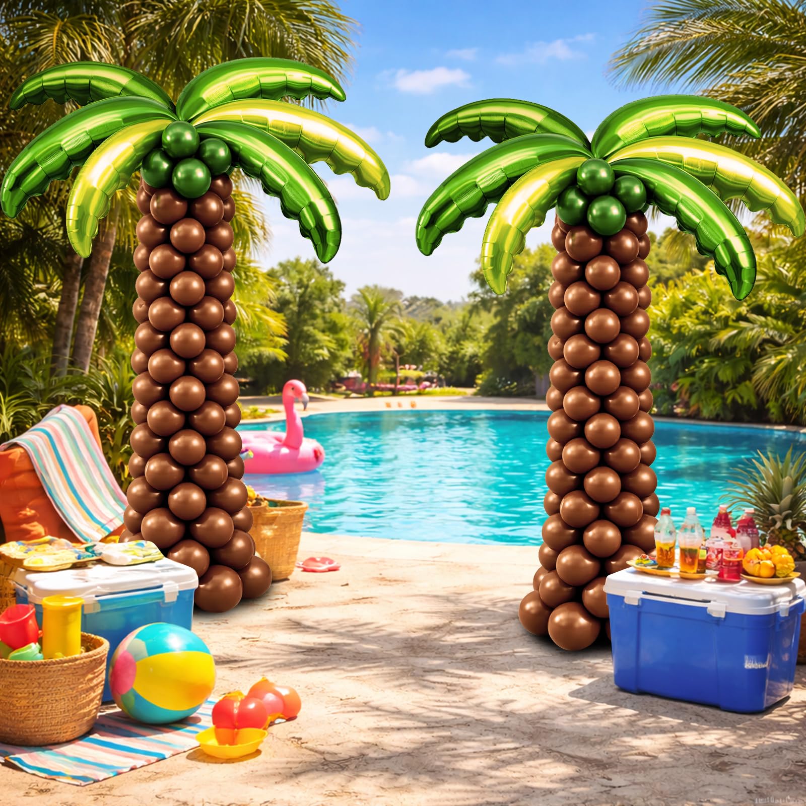 Hauwellter green palm leaf balloons add vibrant tropical accents.