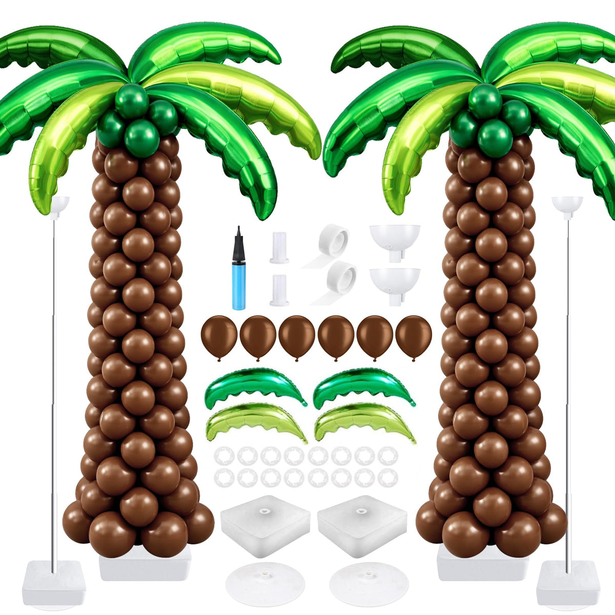 Hauwellter palm tree balloon kit creates a tall tropical centerpiece.
