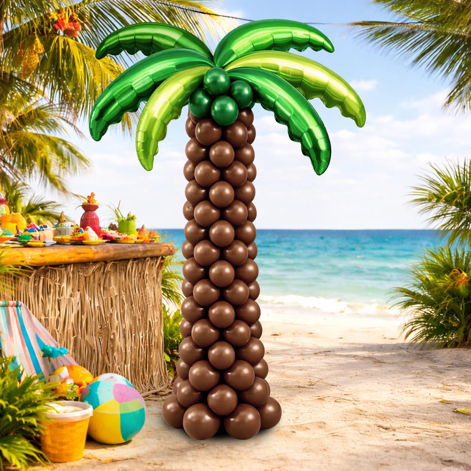 Hauwellter tropical decor setup boosts party photo appeal.
