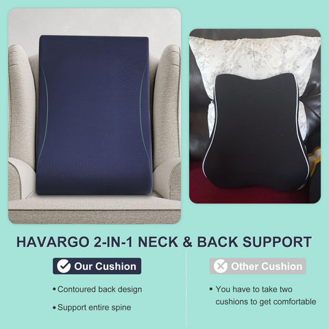 HAVARGO recliner back support in navy fabric with anti-slip backing.