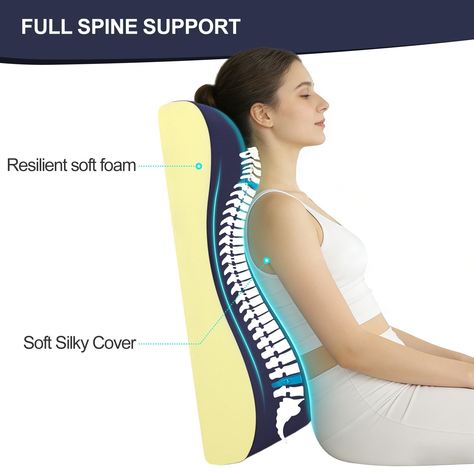 Unified neck and lumbar cushion providing stable posture in living room seating.