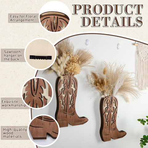 Havawish cowboy boots wall planter front view highlighting vintage charm.