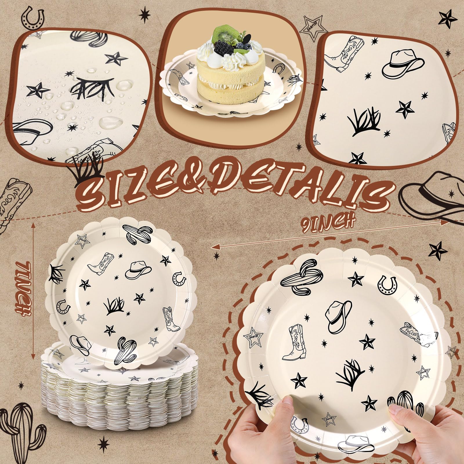 Havawish western plates 7in cowboy design ideal for appetizers and desserts