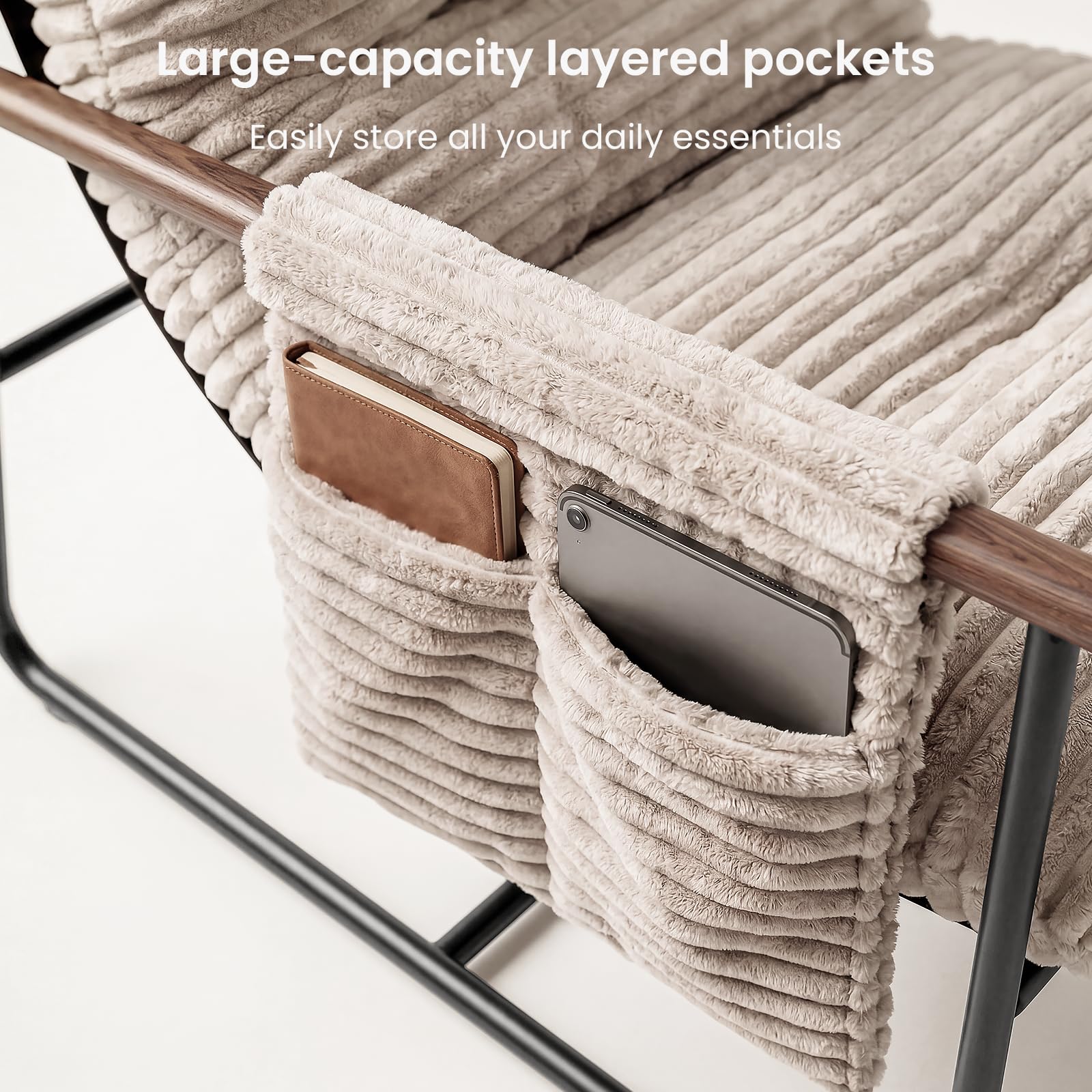 HavBeat Comfy Accent Chair side pocket keeps remotes within reach.