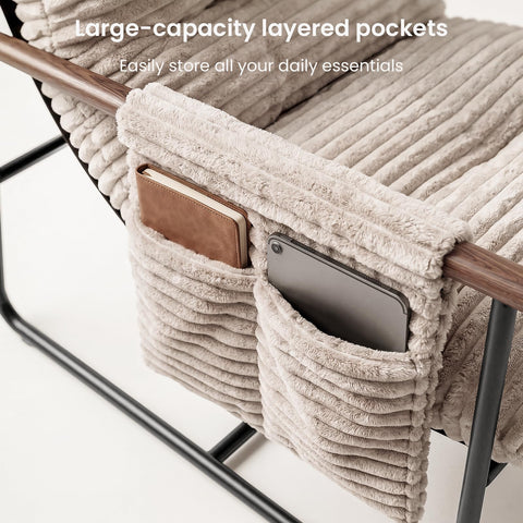 HavBeat Comfy Accent Chair side pocket keeps remotes within reach.