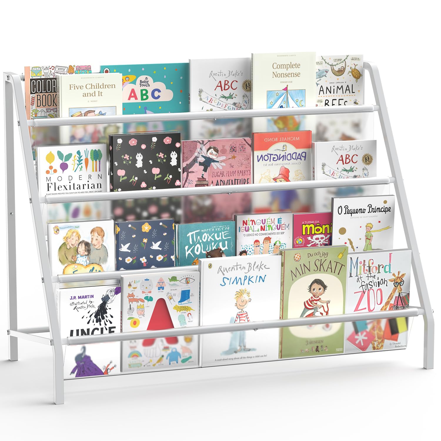 HAVEDAWN high-transparent 4-tier bookshelf front view with easy-access for kids