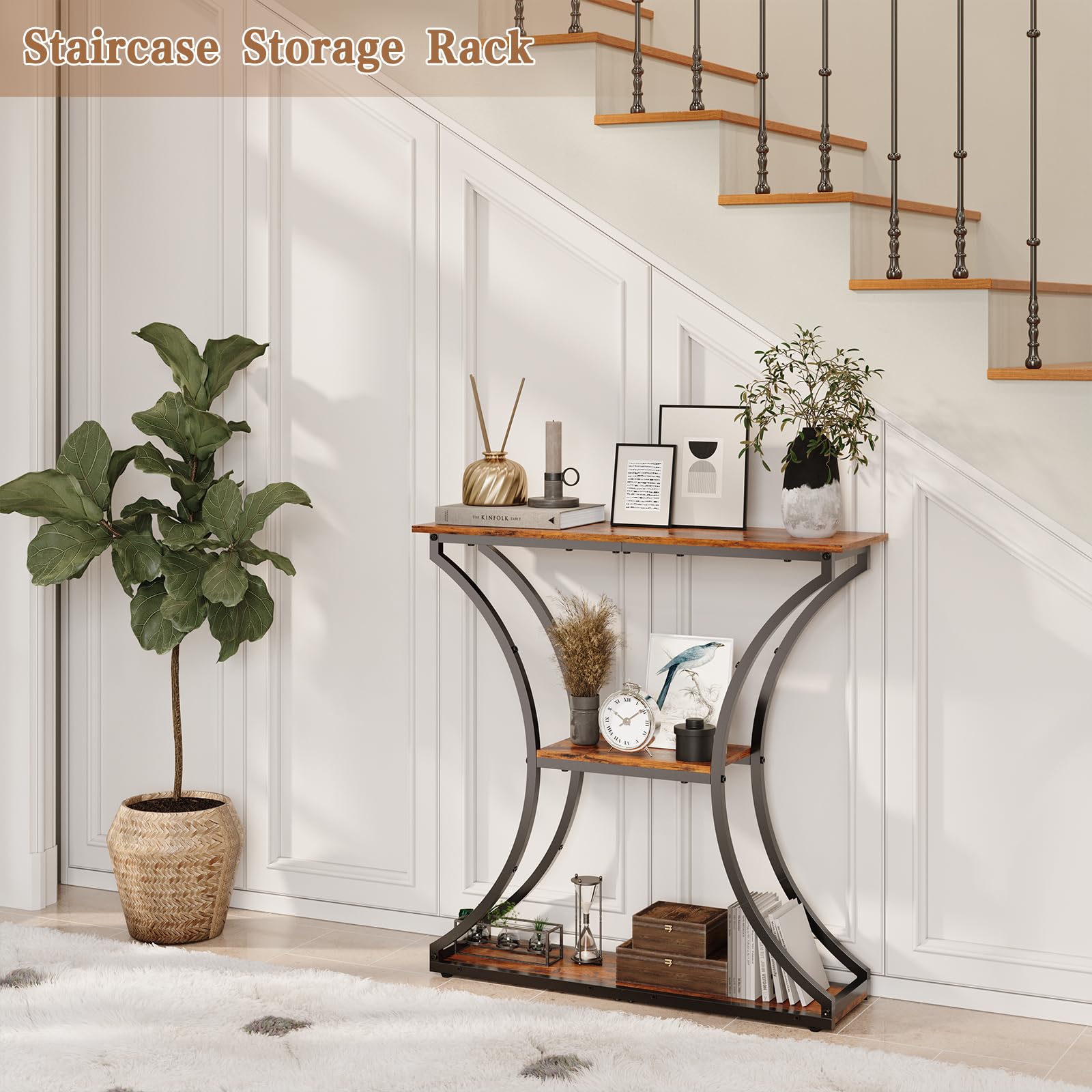 HavenlyYouth three-tier storage shelves organized with keys and magazines