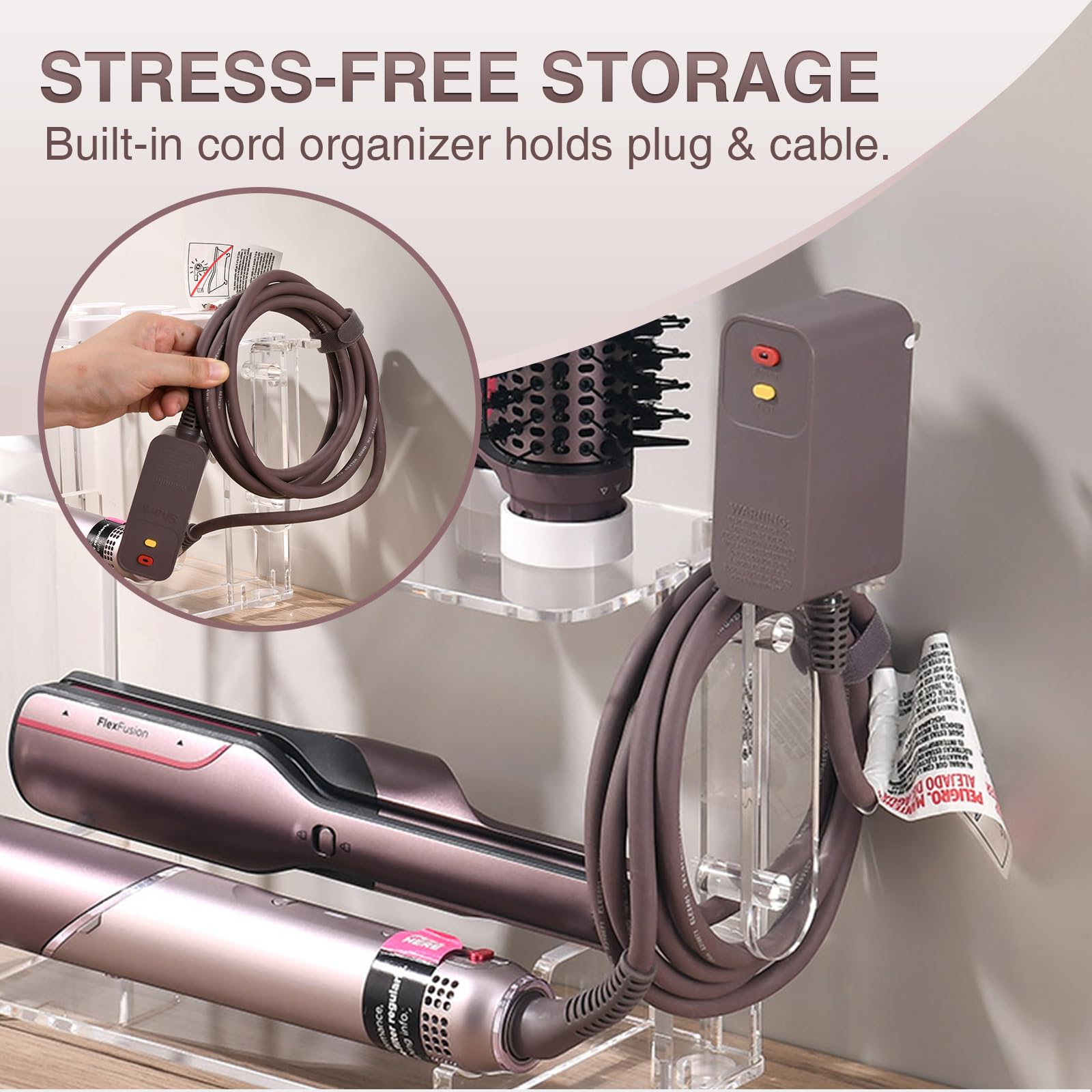 HAVICATO built-in cord holder keeps cords organized beside attachments.