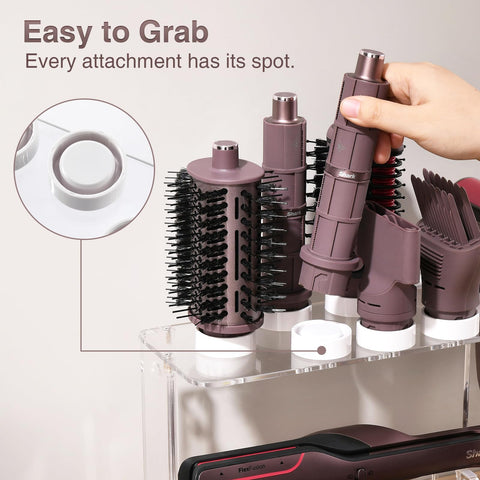 HAVICATO organizer displaying Shark FlexStyle attachments on a clean vanity.