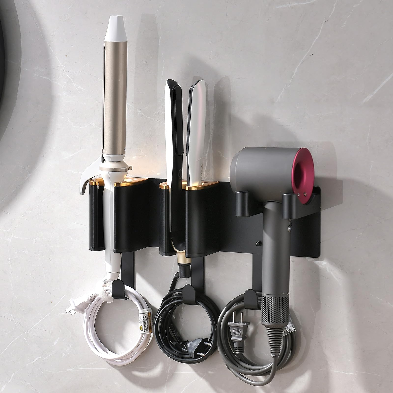 HAVICATO wall-mounted hair tool organizer, front view, keeps tools within reach and clutter-free.