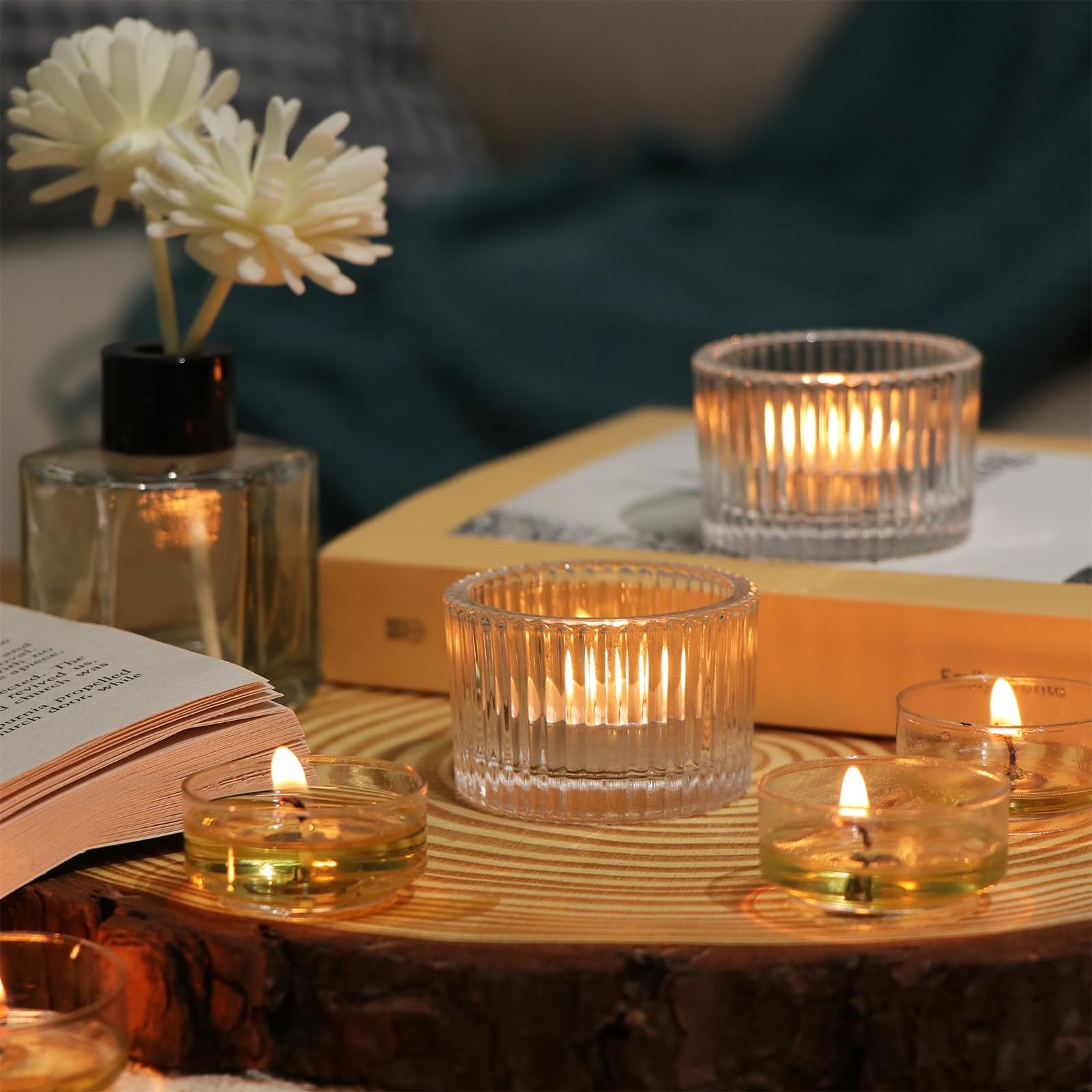 HAVITI 2-inch by 1-3-inch votive holders fit regular tealights and small candles.
