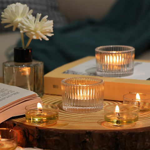 HAVITI 2-inch by 1-3-inch votive holders fit regular tealights and small candles.