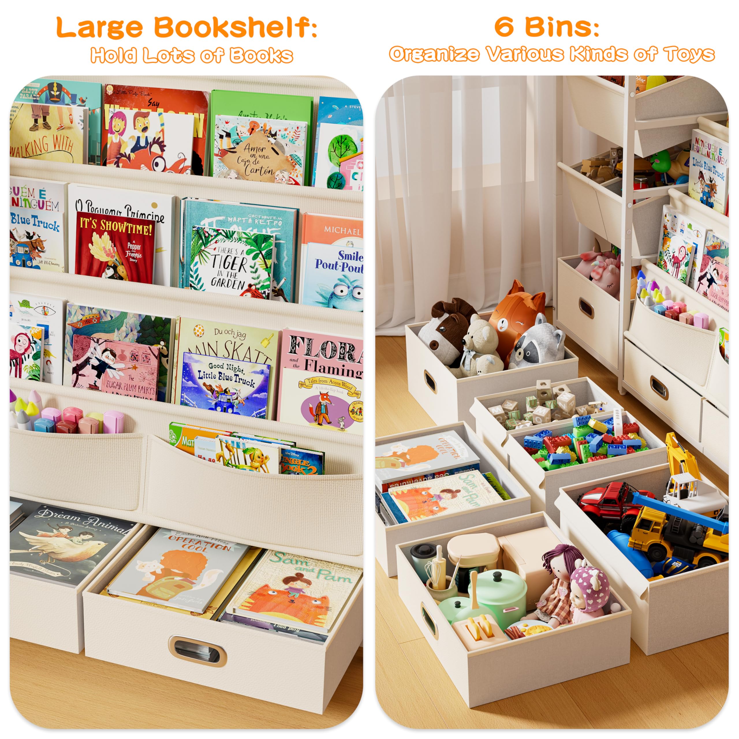HAVLOTII 6-bin toy organizer demonstrates organized toy storage and sorting.