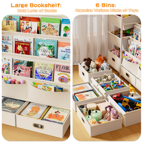 HAVLOTII 6-bin toy organizer demonstrates organized toy storage and sorting.