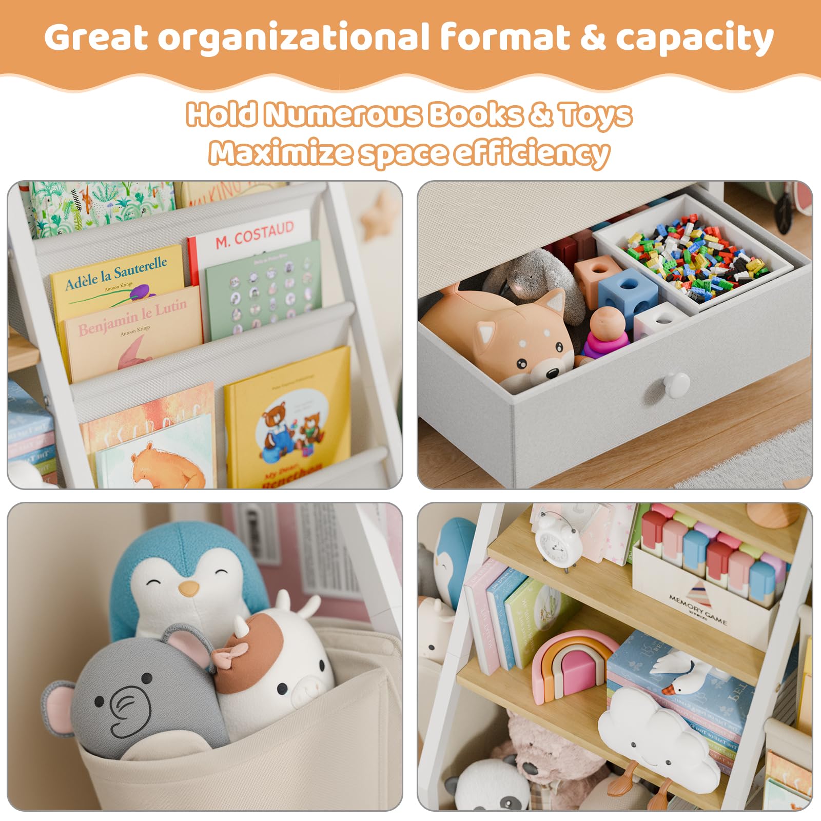 HAVLOTII kids bookshelf assembly image demonstrates simple setup with durable materials for nursery.