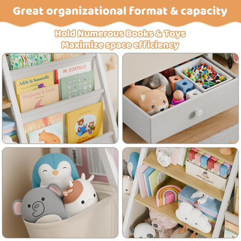 HAVLOTII kids bookshelf assembly image demonstrates simple setup with durable materials for nursery.