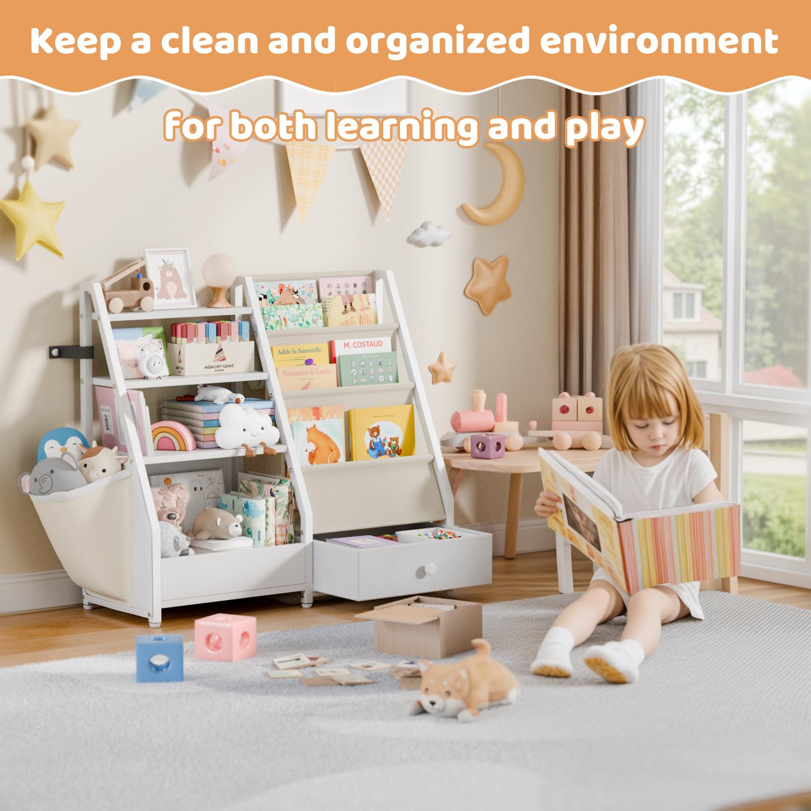 HAVLOTII toy storage compartments keep toys organized and accessible.