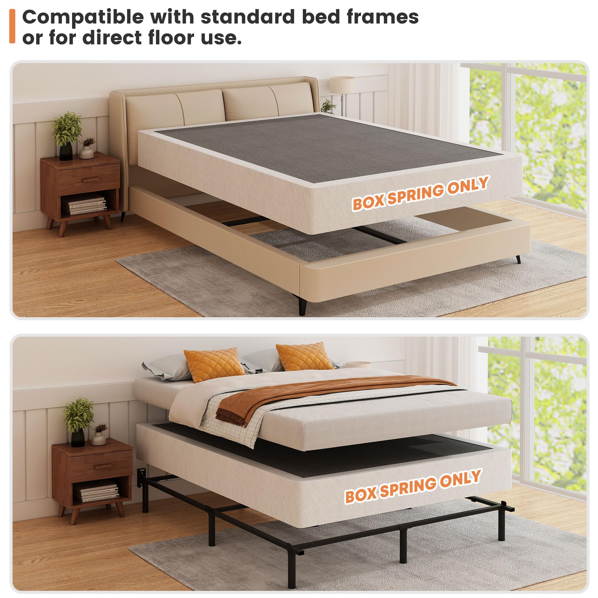 HAVONIZD boxspring full compatibility shows easy fit with various mattresses.
