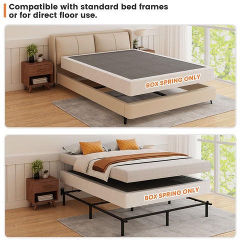 HAVONIZD queen box spring compatible with memory foam, latex, and hybrid mattresses.