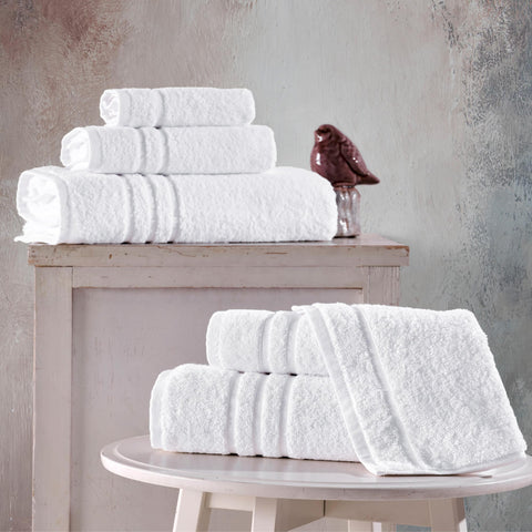Hawmam Linen white bath towels folded for everyday luxury