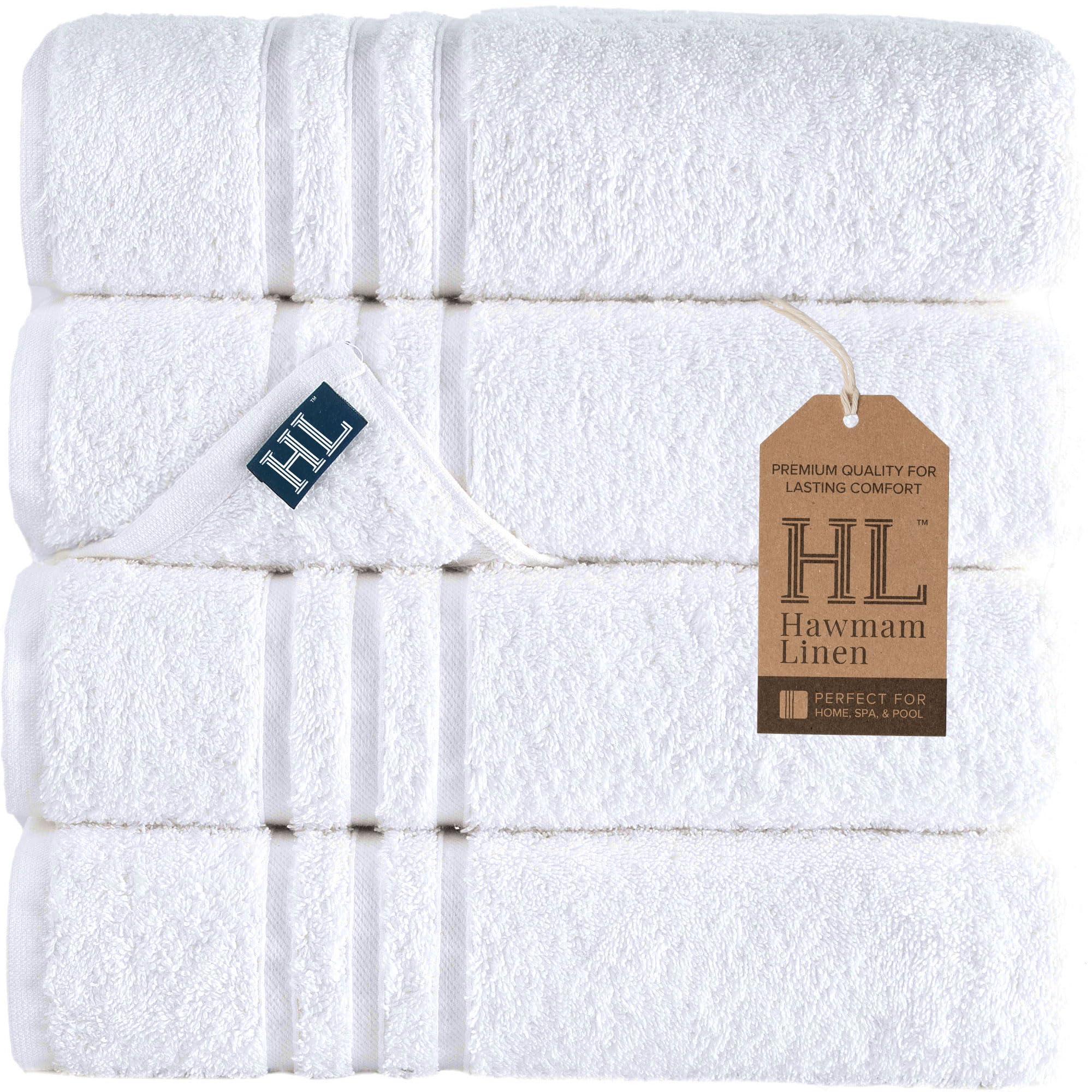 Hawmam Linen white towels close-up texture shows plush softness and strong absorbency.