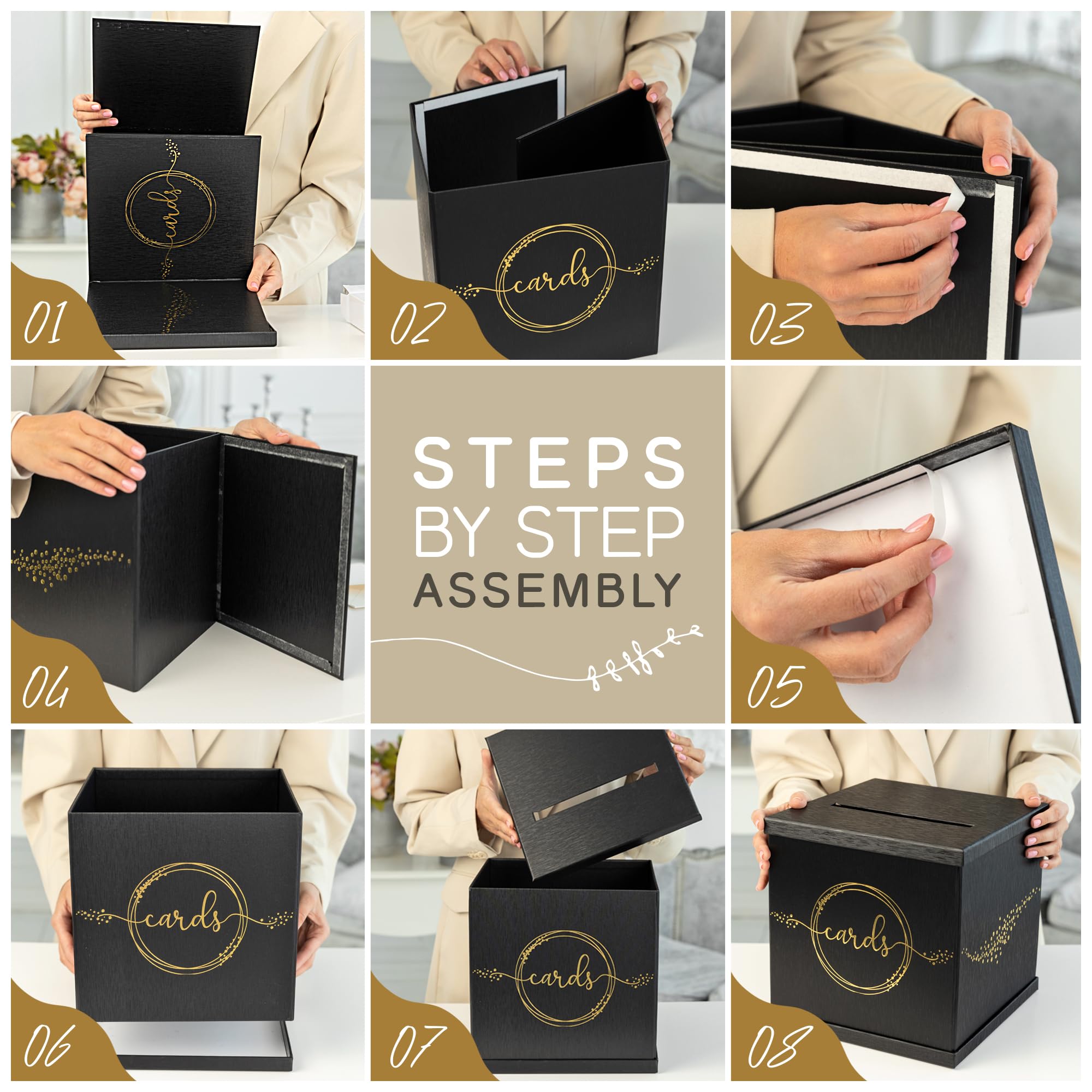 Hayley Cherie card box 10 inch square fits wedding guest tables.