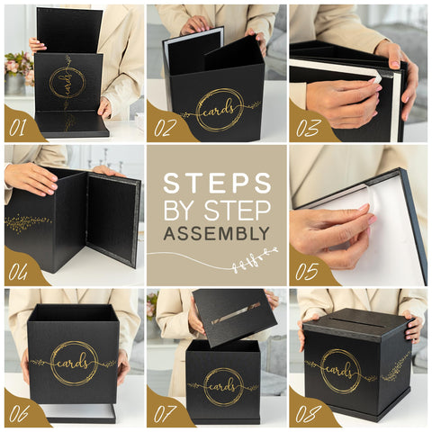 Hayley Cherie card box 10 inch square fits wedding guest tables.