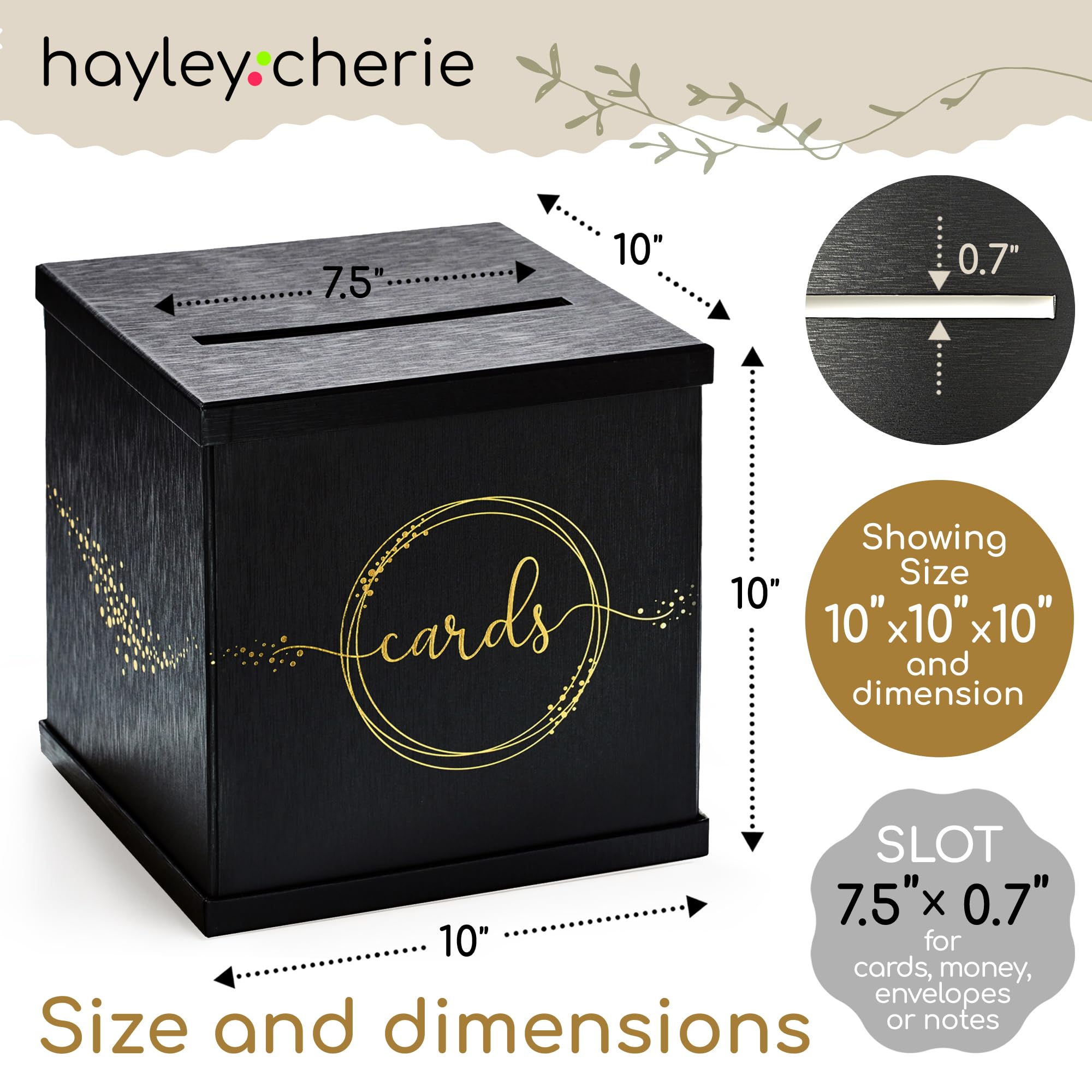 Hayley Cherie card box lid-slot close-up showing secure, easy card collection.