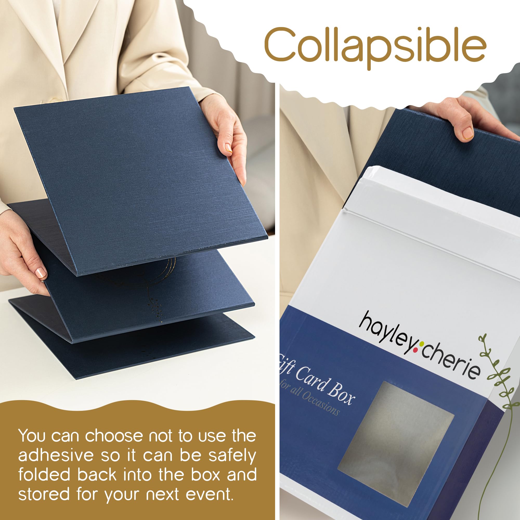 Hayley Cherie blue-gold card box assembly guide illustration