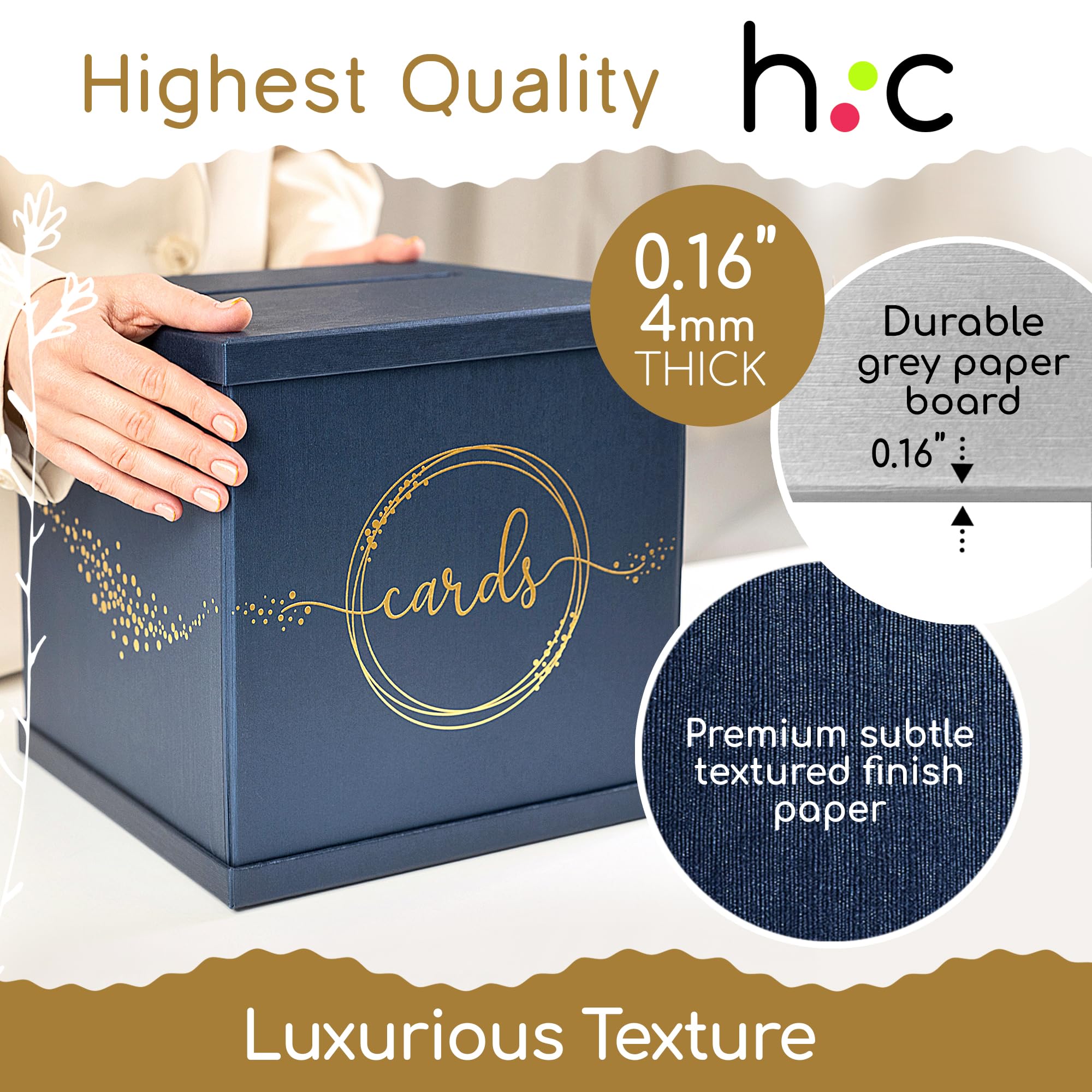 Hayley Cherie blue-gold card box capacity over 150 cards