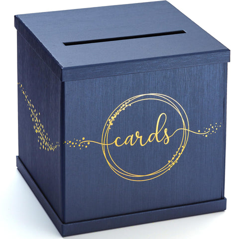 Hayley Cherie blue-gold card box front view with textured paper and gold foil detail