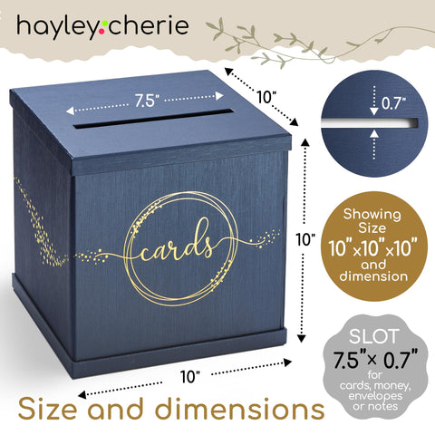 Hayley Cherie blue-gold card box lid-slot design for envelopes
