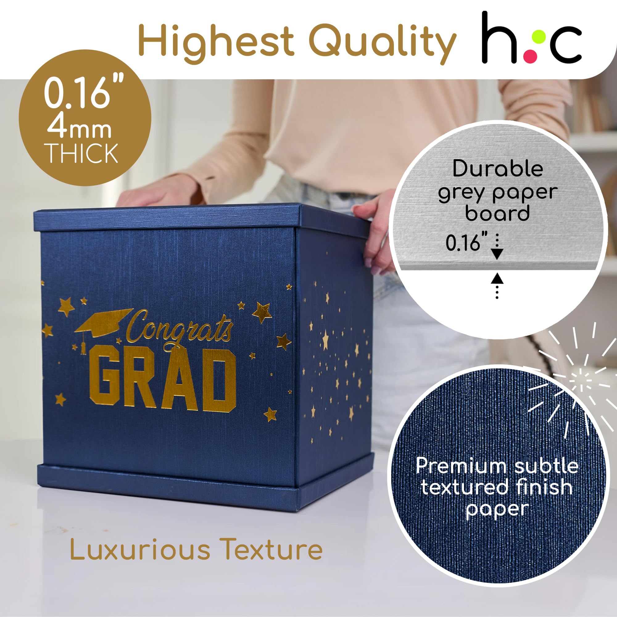 Hayley Cherie blue-gold card box with premium materials for lasting celebrations.