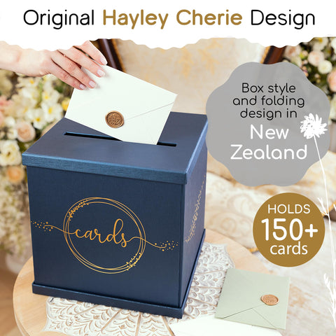 Hayley Cherie blue-gold card box side view showing speckled wrap