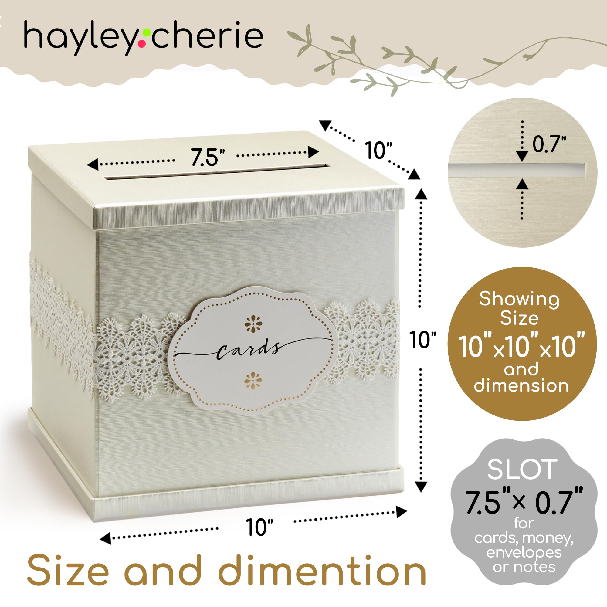 Hayley Cherie Ivory Wedding Card Box assembled forms a clean 10x10x10 inch cube