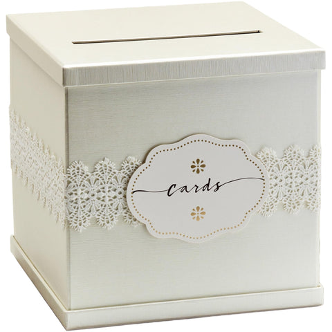 Hayley Cherie Ivory Wedding Card Box front view shows elegant texture and a neutral tone for refined tables