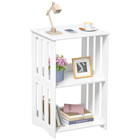 HAYOFAMY 3-tier end table white side view showcases space-saving design.